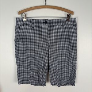 Talbots Womens 8 Perfect Short 10.5" Gingham Blue White Pockets Cotton Spandex